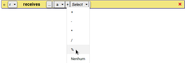 passo 4.3: imagem mostrando opcoes para selecionar operador (escolher '%')